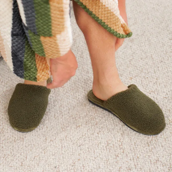 Mens Cosy Slipper - Olive