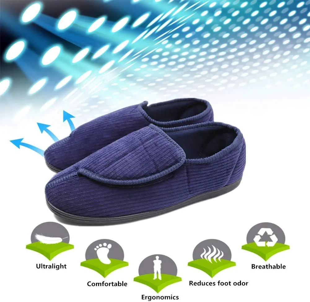 Mens Diabetic Slippers Extra Wide Memory Foam Comfort House Shoes with Adjustable Closure for Swollen Feet, Edema, Arthritis, Elderly Indoor/Outdoor