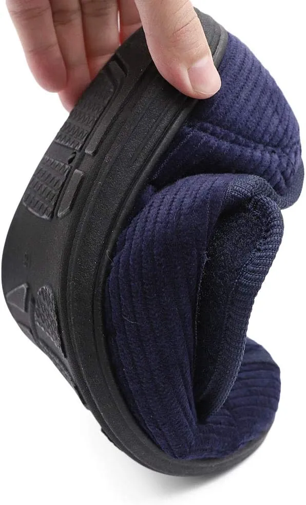 Mens Diabetic Slippers Extra Wide Memory Foam Comfort House Shoes with Adjustable Closure for Swollen Feet, Edema, Arthritis, Elderly Indoor/Outdoor