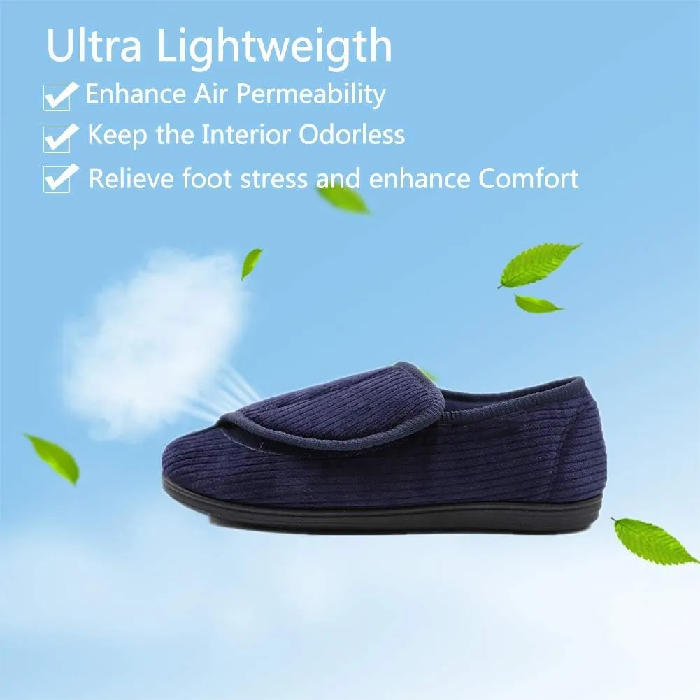 Mens Diabetic Slippers Extra Wide Memory Foam Comfort House Shoes with Adjustable Closure for Swollen Feet, Edema, Arthritis, Elderly Indoor/Outdoor