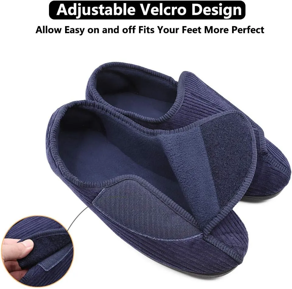 Mens Diabetic Slippers Extra Wide Memory Foam Comfort House Shoes with Adjustable Closure for Swollen Feet, Edema, Arthritis, Elderly Indoor/Outdoor