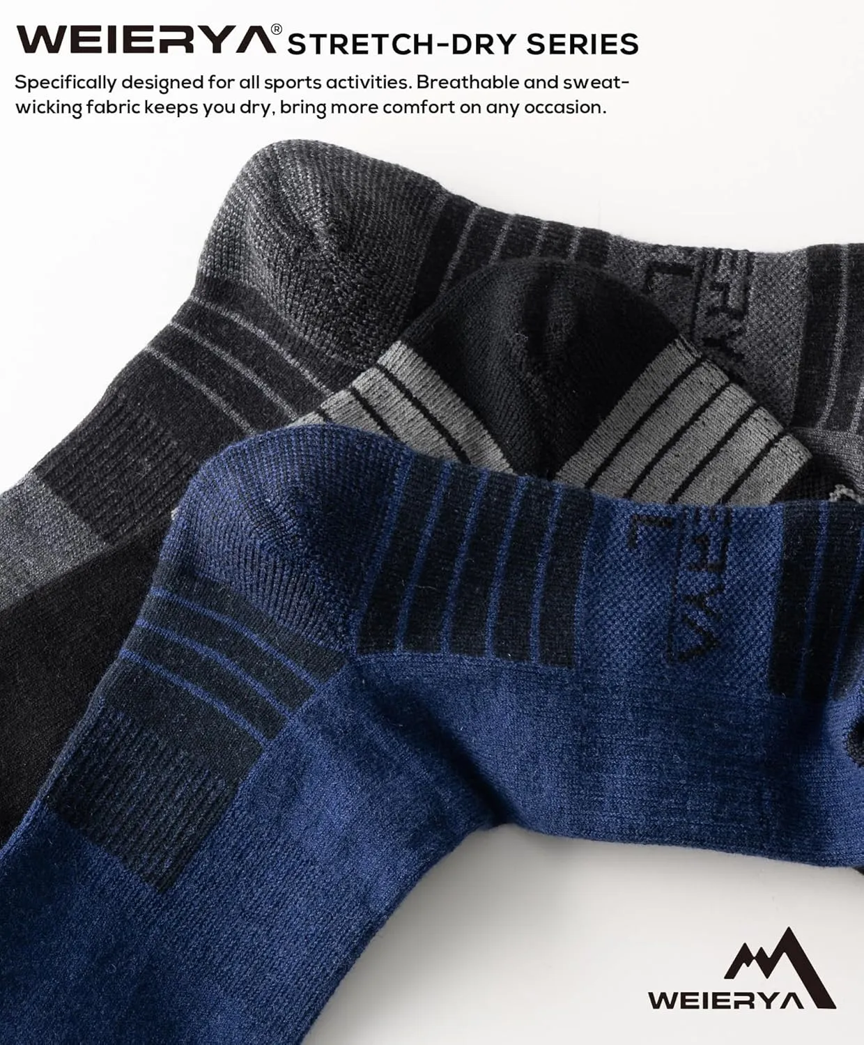 Mens Hiking Socks 3 Pairs Merino Wool, Cushion Hike Trek Micro Crew Socks With Moisture Wicking for Outdoor Sports