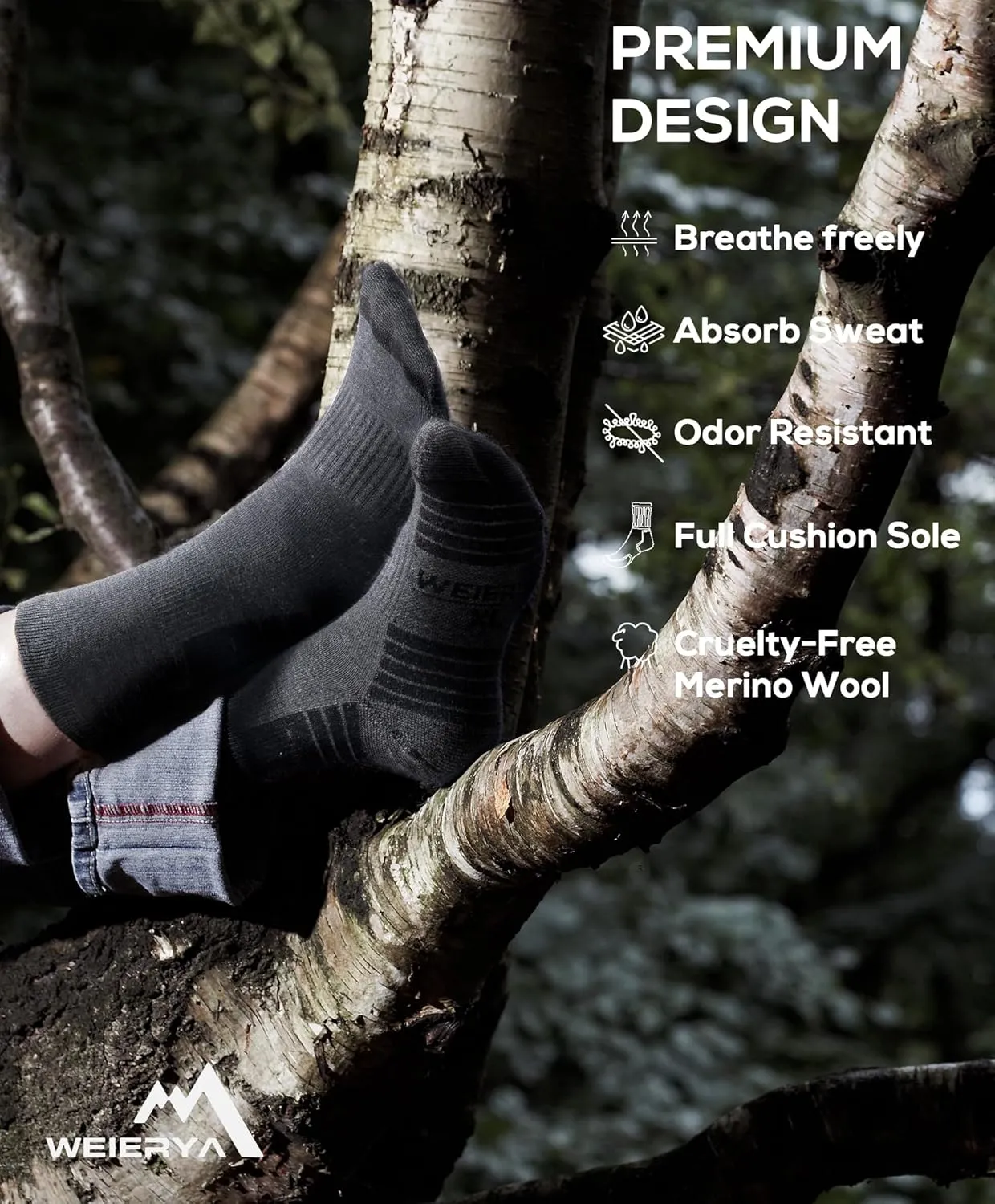 Mens Hiking Socks 3 Pairs Merino Wool, Cushion Hike Trek Micro Crew Socks With Moisture Wicking for Outdoor Sports