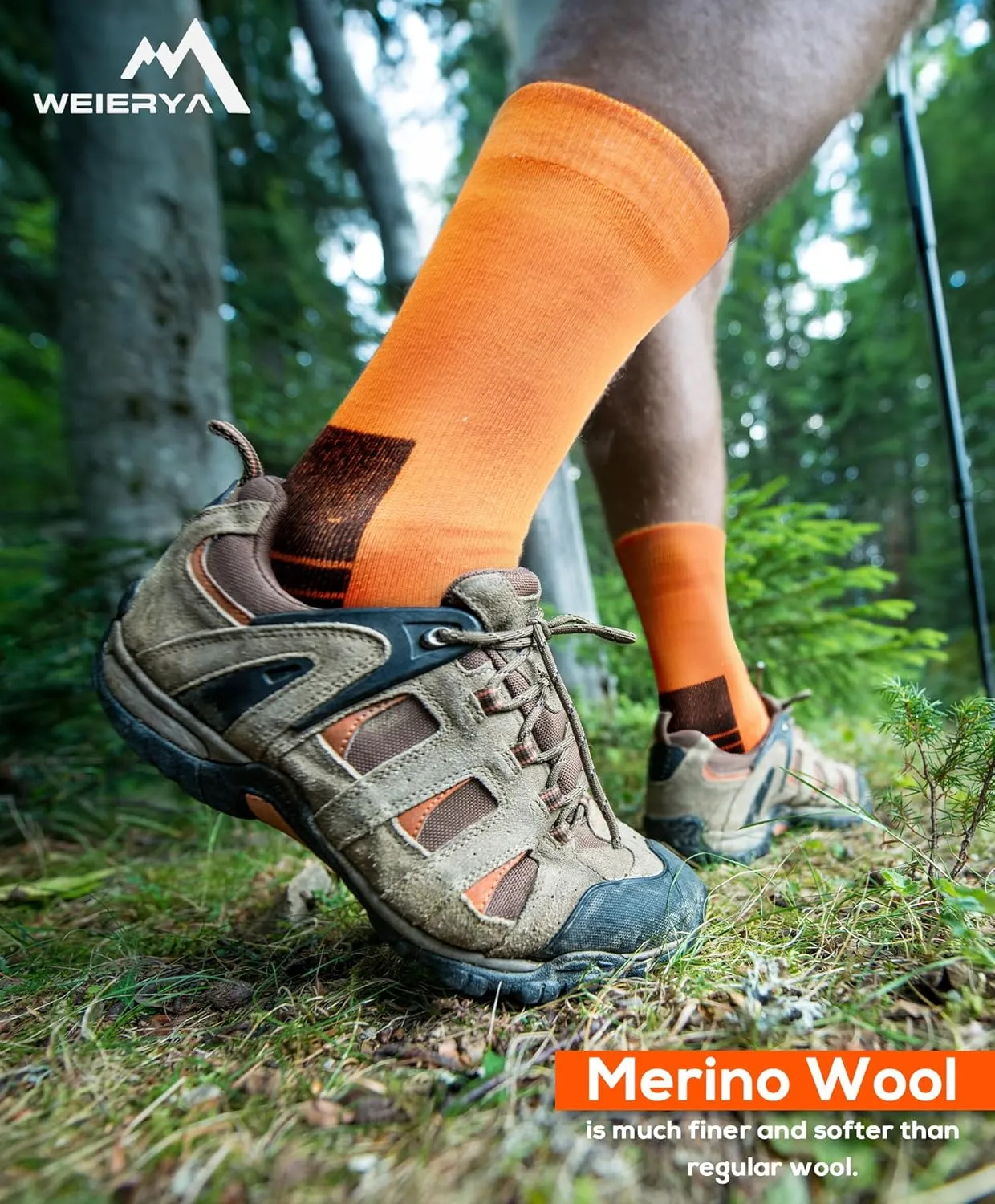 Mens Hiking Socks 3 Pairs Merino Wool, Cushion Hike Trek Micro Crew Socks With Moisture Wicking for Outdoor Sports