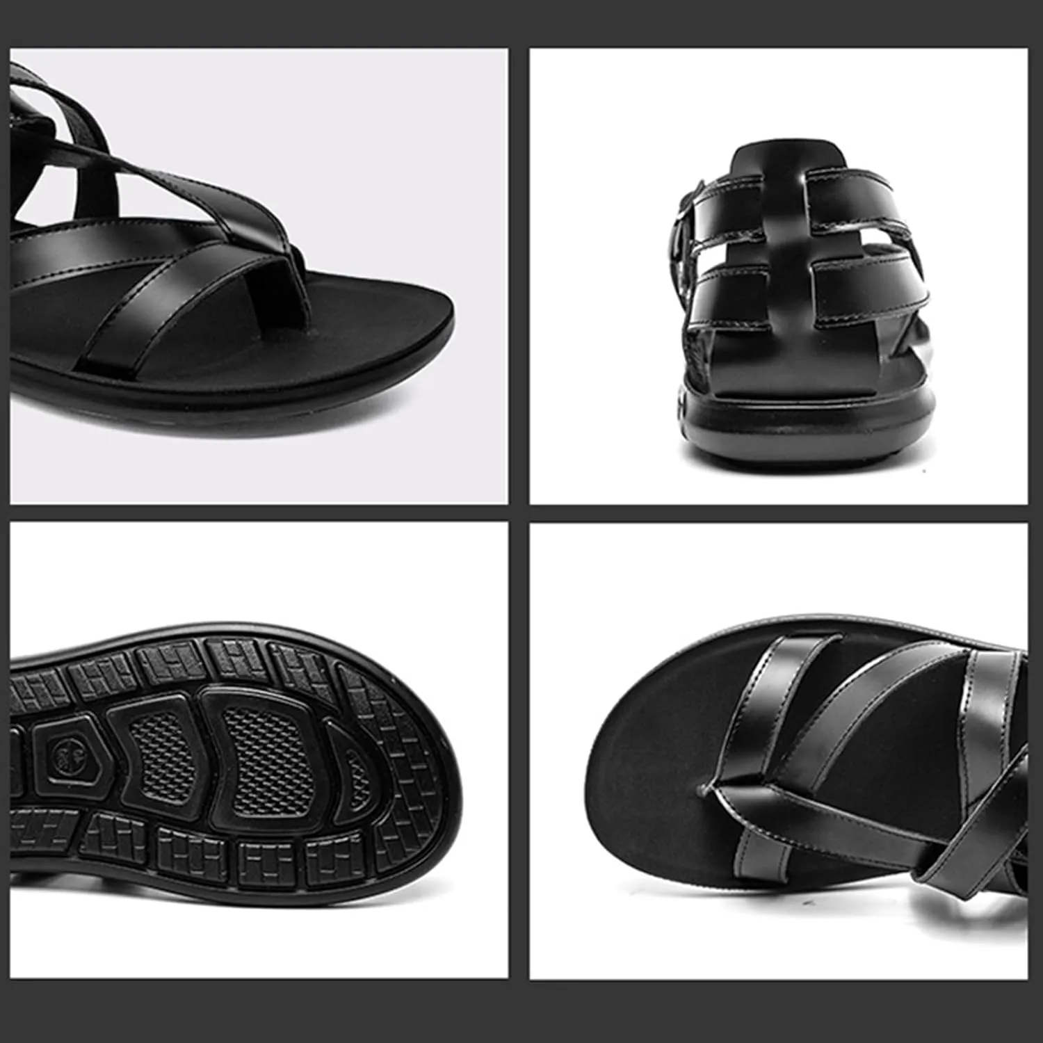 Men's Leather Thong Hollow Gladiator Strap Sandals Summer Casual Cross Strappy Low Top Roman Sandals Outdoor Comfy Adjustable Ankle Strap Beach Shoes