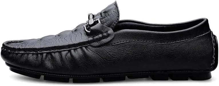 Mens Loafers Round Toe Leather Crocodile Print Driving Style Loafer Flat Heel Comfortable Lightweight Classic Slip-on