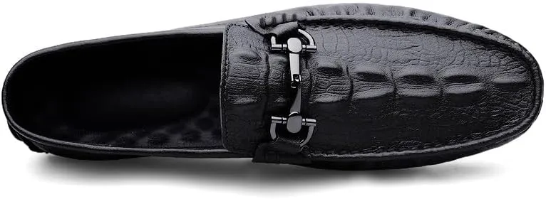 Mens Loafers Round Toe Leather Crocodile Print Driving Style Loafer Flat Heel Comfortable Lightweight Classic Slip-on