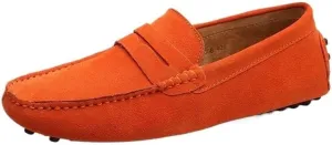 Men's Loafers Shoes Square Toe Nubuck Leather Driving Shoes Lightweight Anti-Slip Flat Heel Prom Slip-ons