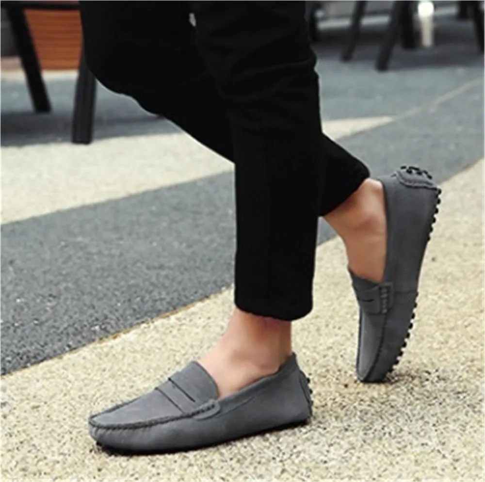 Men's Loafers Shoes Square Toe Nubuck Leather Driving Shoes Lightweight Anti-Slip Flat Heel Prom Slip-ons