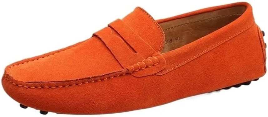 Men's Loafers Shoes Square Toe Nubuck Leather Driving Shoes Lightweight Anti-Slip Flat Heel Prom Slip-ons