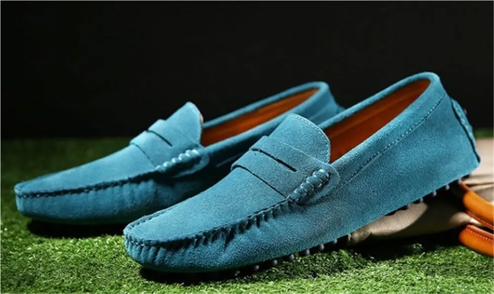 Men's Loafers Shoes Square Toe Nubuck Leather Driving Shoes Lightweight Anti-Slip Flat Heel Prom Slip-ons