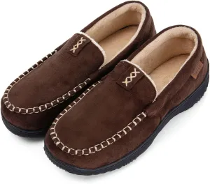 Men's Moccasin House Slippers - Memory Foam Indoor Outdoor Shoes Breathable Slip-on Loafers