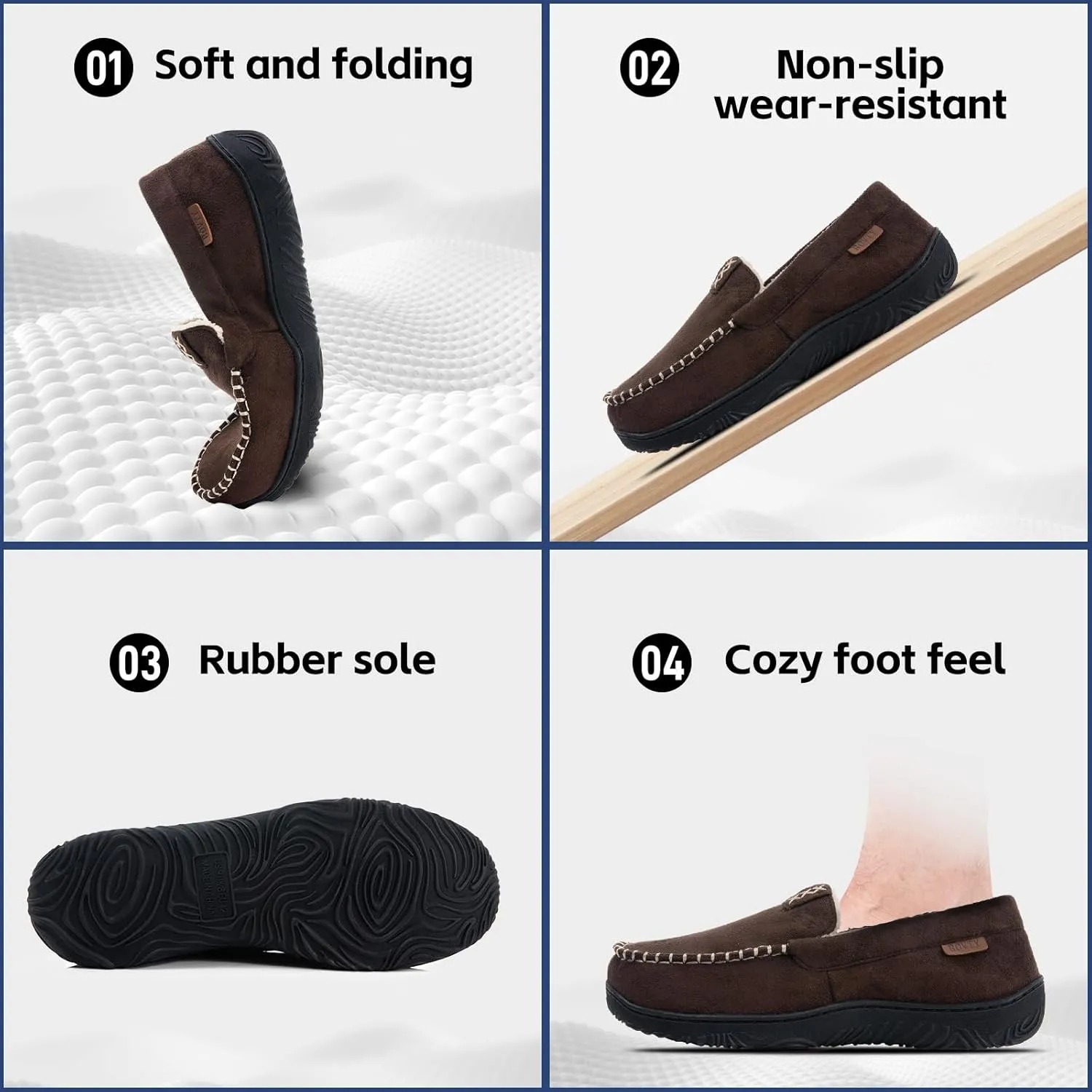 Men's Moccasin House Slippers - Memory Foam Indoor Outdoor Shoes Breathable Slip-on Loafers