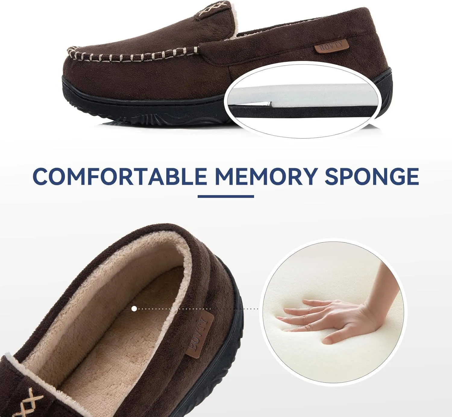 Men's Moccasin House Slippers - Memory Foam Indoor Outdoor Shoes Breathable Slip-on Loafers