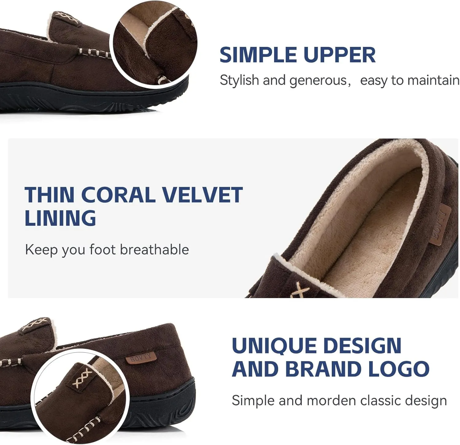 Men's Moccasin House Slippers - Memory Foam Indoor Outdoor Shoes Breathable Slip-on Loafers