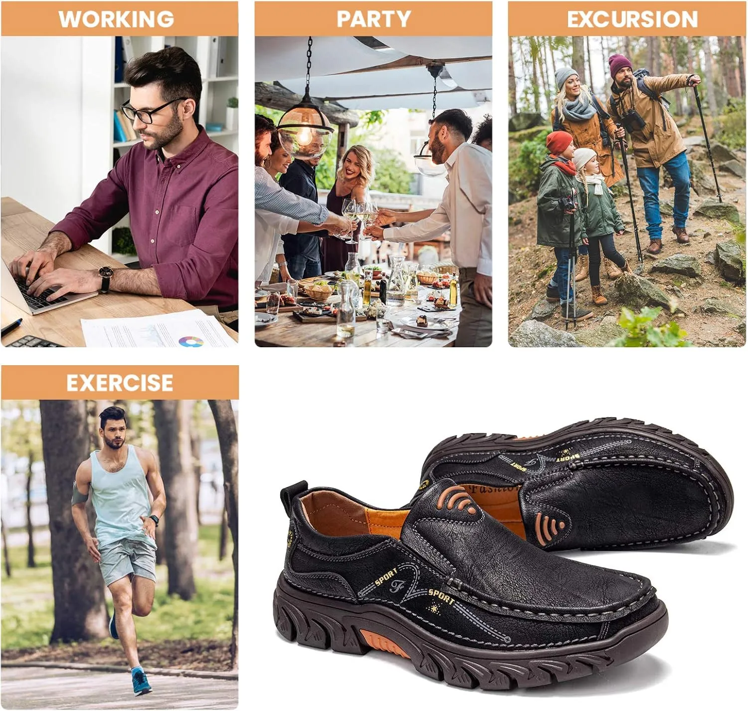 Mens Slip on Loafer Leather Casual Oxford Shoes Hand Stitching Comfort Anti Slip Moccasins Walking Shoes, Business Work Office Dress Shoes Outdoor Summer Driving Boat Round Toe Penny Shoe Wide Fit
