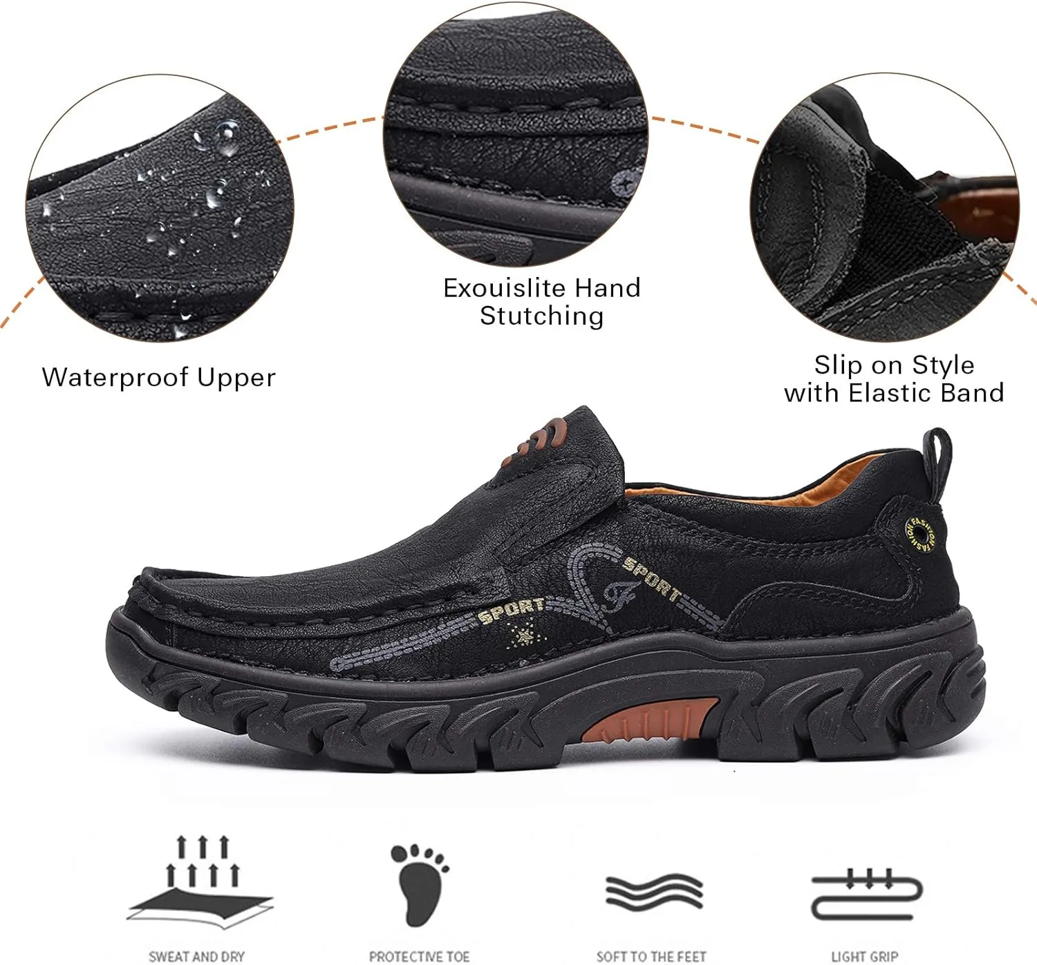 Mens Slip on Loafer Leather Casual Oxford Shoes Hand Stitching Comfort Anti Slip Moccasins Walking Shoes, Business Work Office Dress Shoes Outdoor Summer Driving Boat Round Toe Penny Shoe Wide Fit