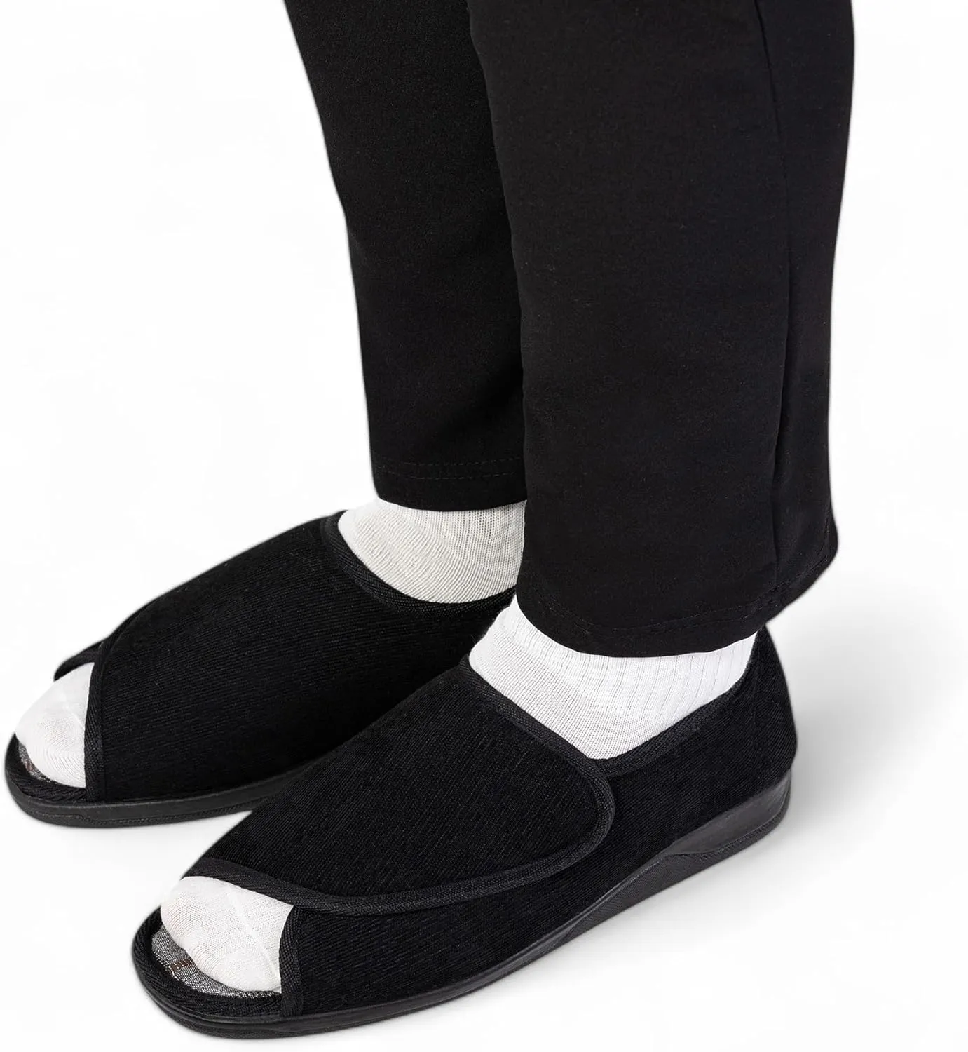 Men's Wide Furry 80-D Memory Foam Diabetic Slipper with Adjustable Closures, Wide Width Warm Plush Fleece Arthritis Edema Swollen Diabetic House Shoes Machine Washable w/Anti Slip Sole