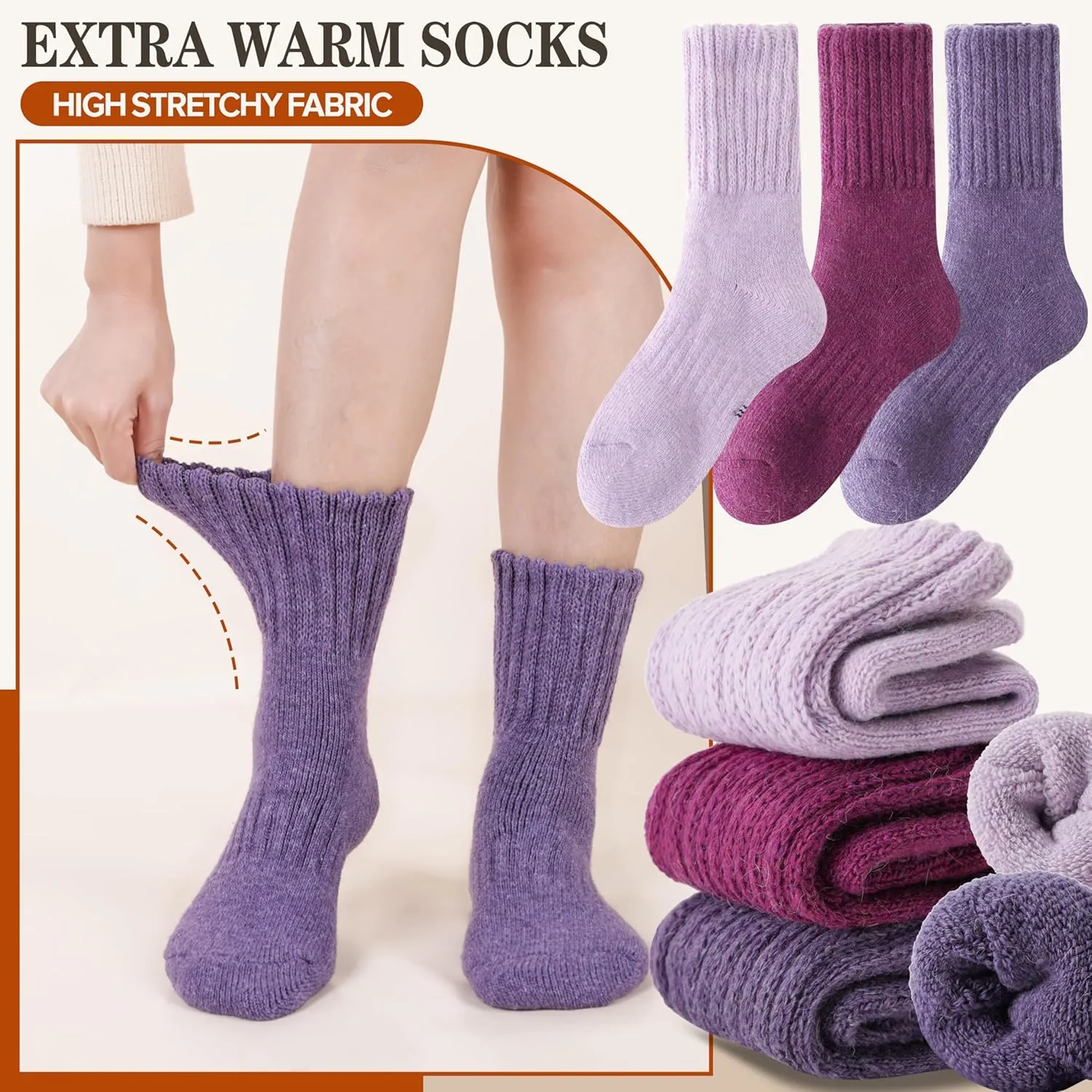 Merino Wool Boot Socks Thermal Winter Warm Thick Cozy Hiking Socks for Men Women 3 Pairs