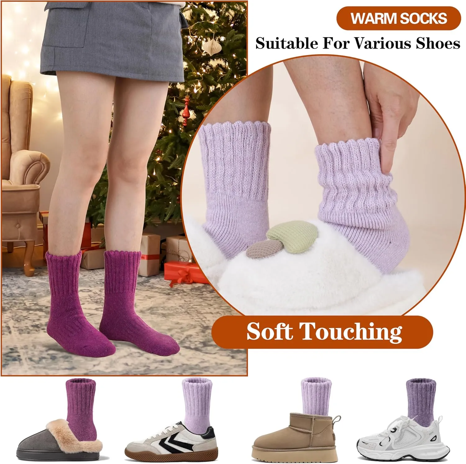 Merino Wool Boot Socks Thermal Winter Warm Thick Cozy Hiking Socks for Men Women 3 Pairs