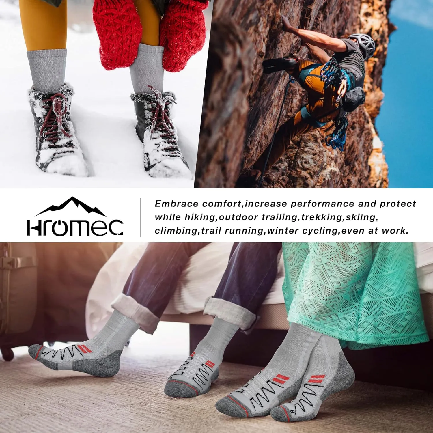 Merino Wool Hiking Socks for Cold Weather Socks Thermal Warm Crew Winter Boot Cushion Socks