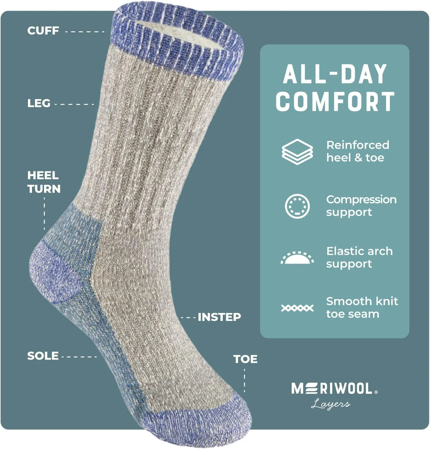 MERIWOOL Merino Wool Kids Hiking Socks for Children 3 Pairs