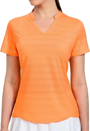 MIER Women's Golf Polo Shirts Collarless Short Sleeve Tennis Running T-Shirts V-Neck Cooling Summer Tee