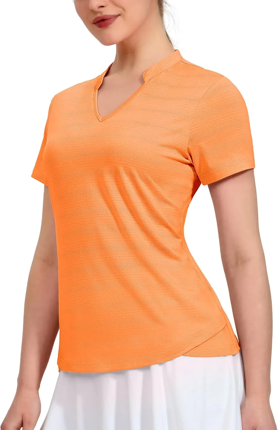 MIER Women's Golf Polo Shirts Collarless Short Sleeve Tennis Running T-Shirts V-Neck Cooling Summer Tee
