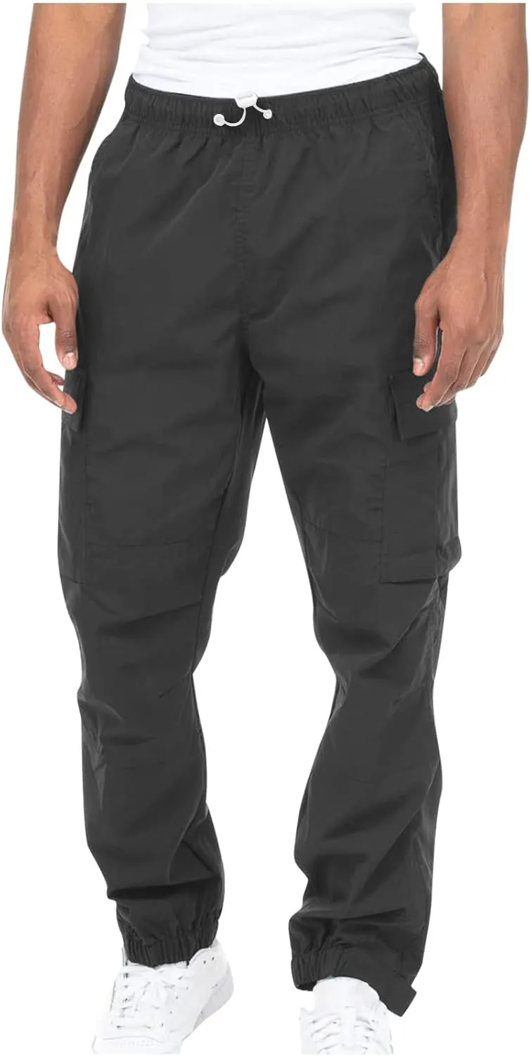 Muscularfit Cotton Pants for Men 2024 Fall Fashion Stretch Waist Multi Pockets Cargo Pants Causal Solid Athletic Sweatpants