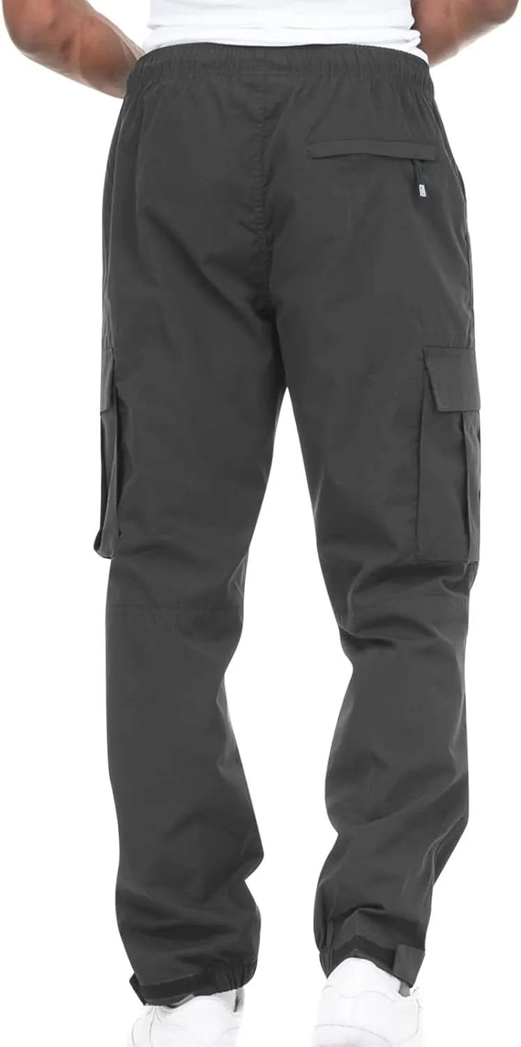 Muscularfit Cotton Pants for Men 2024 Fall Fashion Stretch Waist Multi Pockets Cargo Pants Causal Solid Athletic Sweatpants