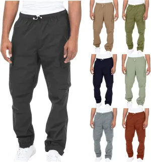 Muscularfit Cotton Pants for Men 2024 Fall Fashion Stretch Waist Multi Pockets Cargo Pants Causal Solid Athletic Sweatpants