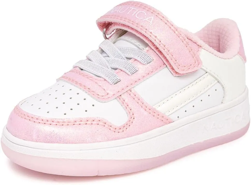 Nautica Kids Girls Sneakers with Adjustable Strap and Bungee Straps | Comfortable Casual Shoes (Toddler/Little Kid)