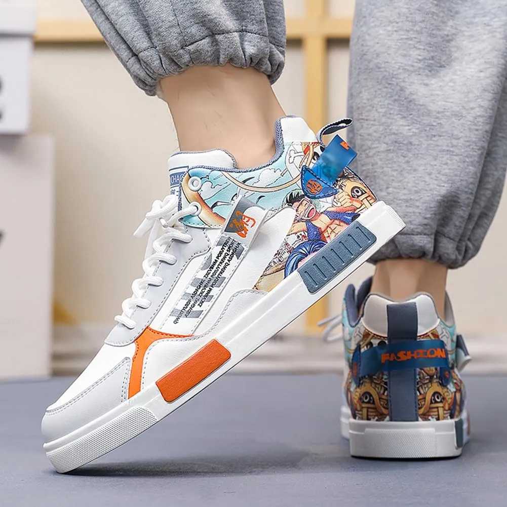NCNDB Men's Leather Skateboard Walking Shoes Fashion Anime Casual Sneaker