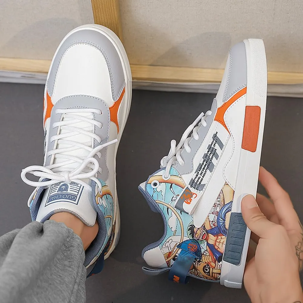 NCNDB Men's Leather Skateboard Walking Shoes Fashion Anime Casual Sneaker
