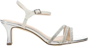 NINA Womens Bettany Metallic Rhinestone Ankle Strap Evening Kitten Dress Sandals Low Heel 1-2" - Silver