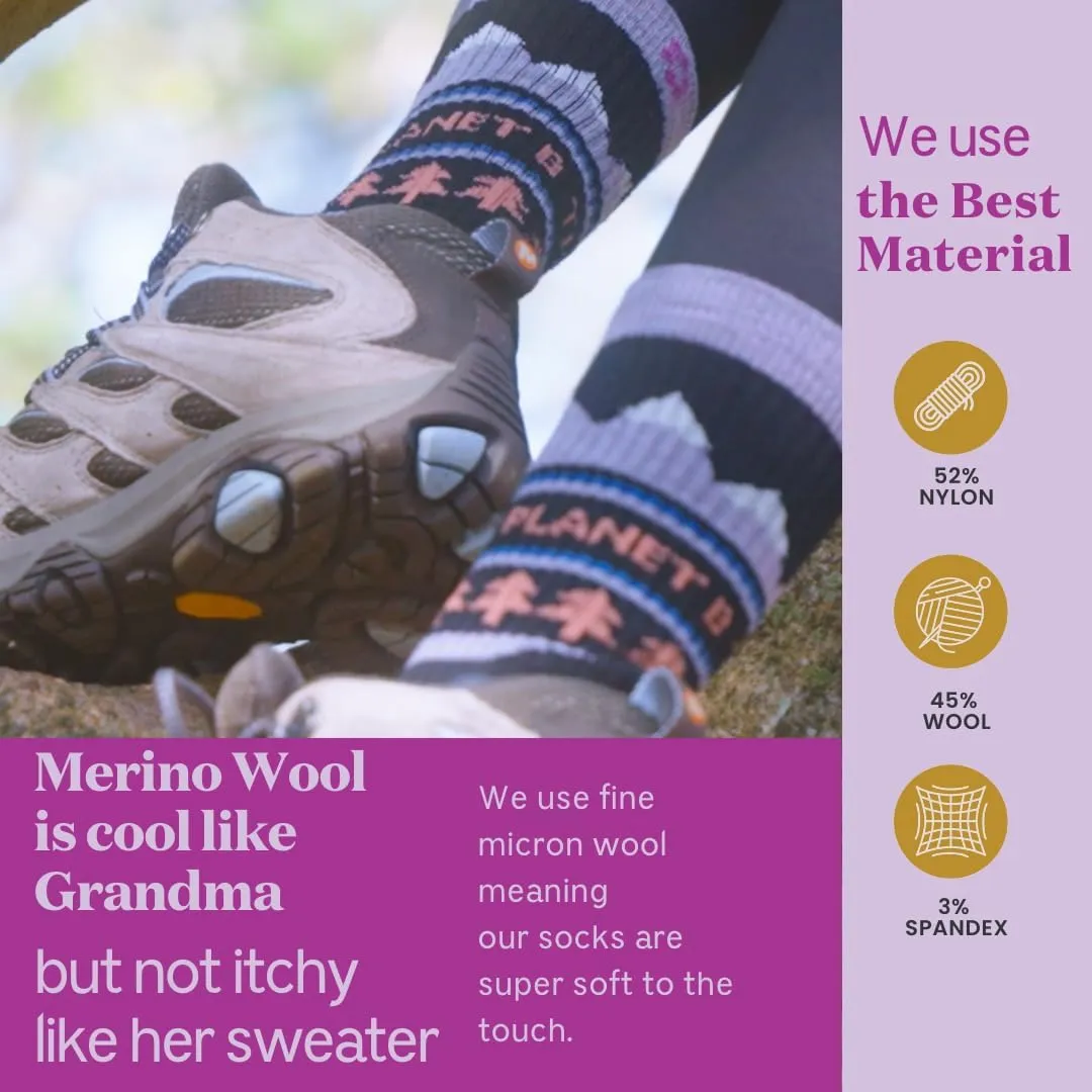 No Planet B Merino Wool Socks for Women, Ladies Hiking Crew Socks, Warm Moisture Wicking Soft Cushion Boot Sock
