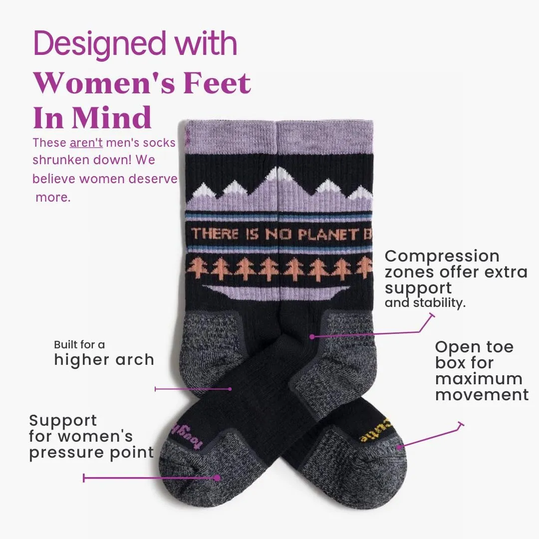 No Planet B Merino Wool Socks for Women, Ladies Hiking Crew Socks, Warm Moisture Wicking Soft Cushion Boot Sock