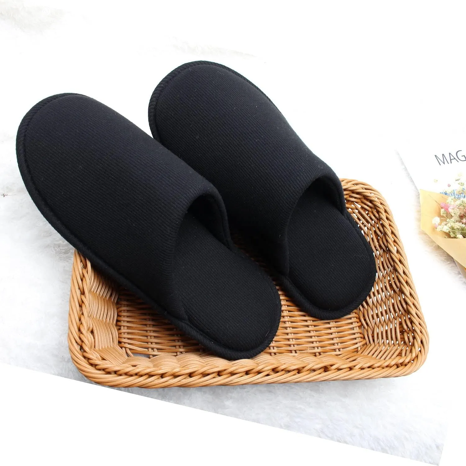 ofoot Womens Indoor Memory Foam Cotton Scuff Slippers Slip On Summer House Shoes Flats Breathable Lightweight Washable Non Skid Rubber Soles