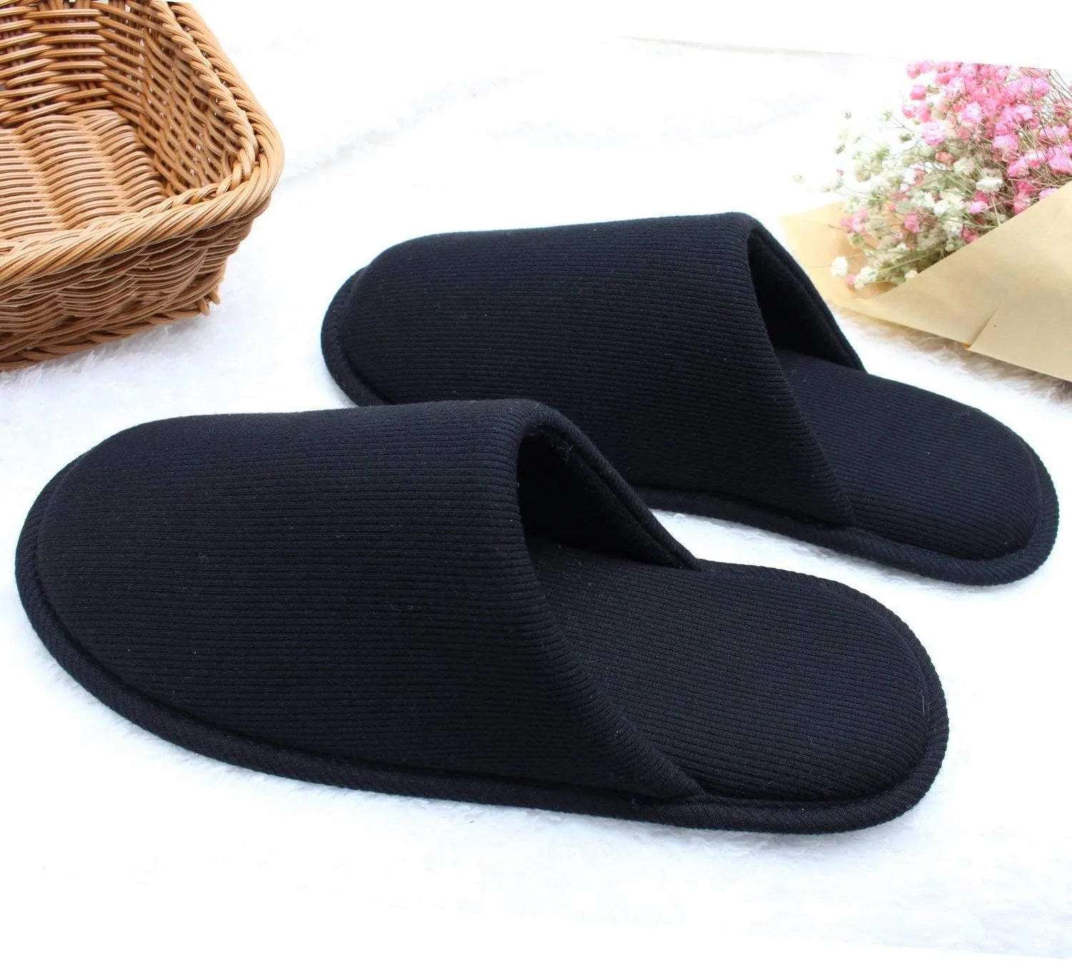 ofoot Womens Indoor Memory Foam Cotton Scuff Slippers Slip On Summer House Shoes Flats Breathable Lightweight Washable Non Skid Rubber Soles