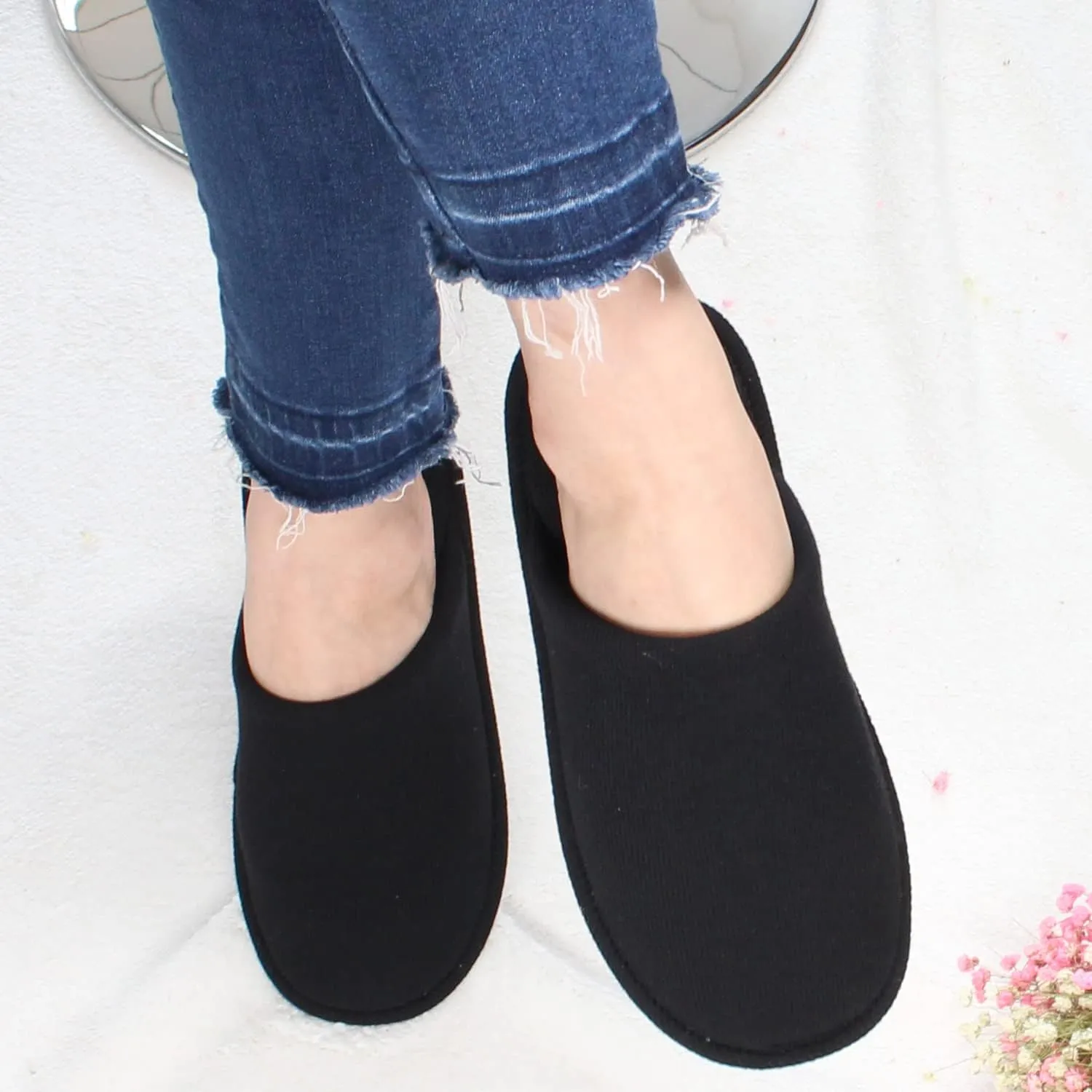 ofoot Womens Indoor Memory Foam Cotton Scuff Slippers Slip On Summer House Shoes Flats Breathable Lightweight Washable Non Skid Rubber Soles