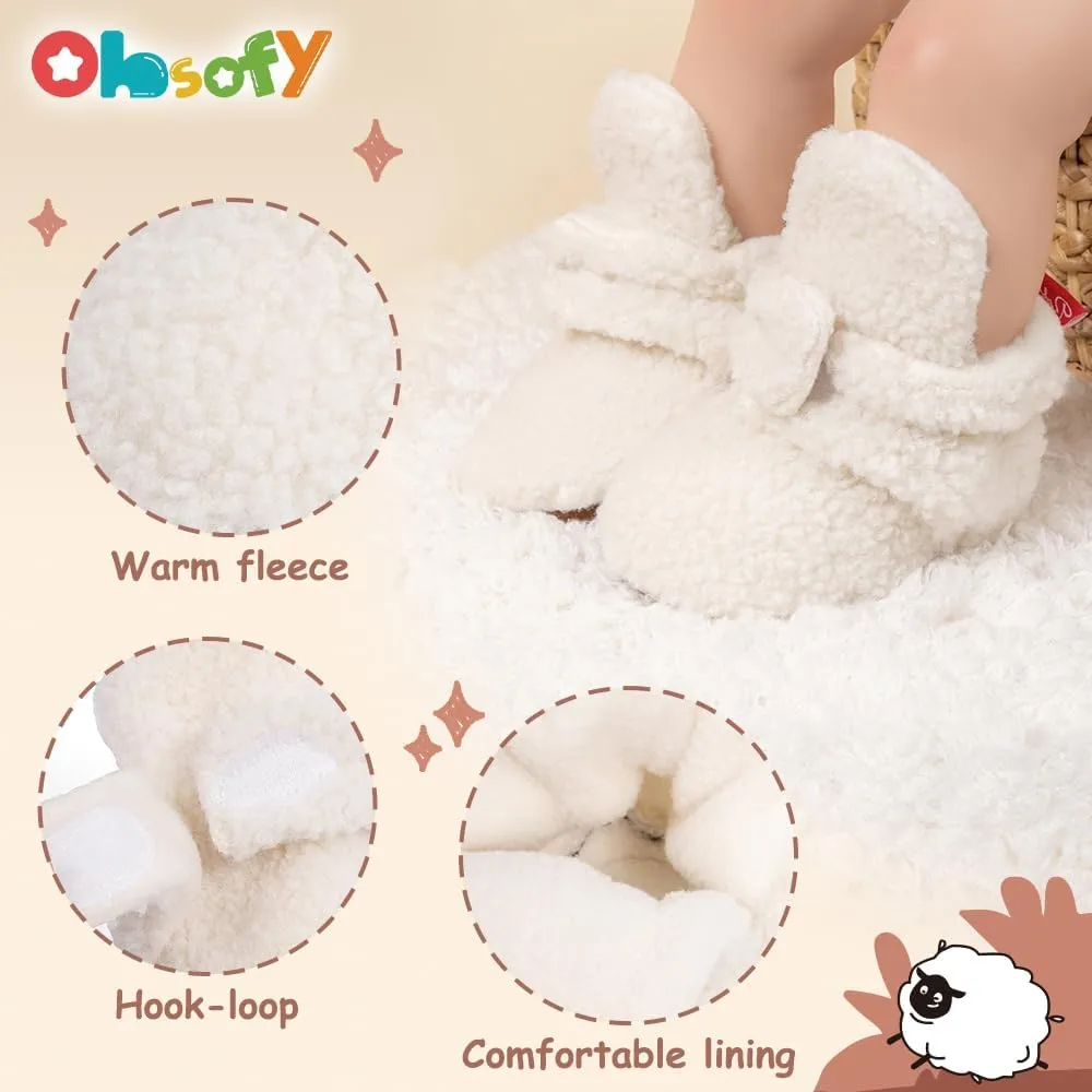 ohsofy Newborn Baby Cotton Booties Stay On Slipper Winter Warm Soft Shoes Non-Skid Infant Ankle Boots Crib Shoes