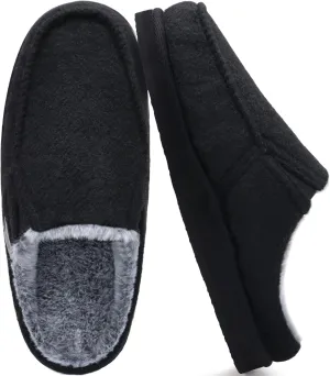 ONCAI Mens Clog Slippers with Arch Support Stripe Faux Fur Cotton-Blend High-Density Memory Foam Warm House Slippers Slip-on Indoor Outdoor Rubber Sole Size 7-16