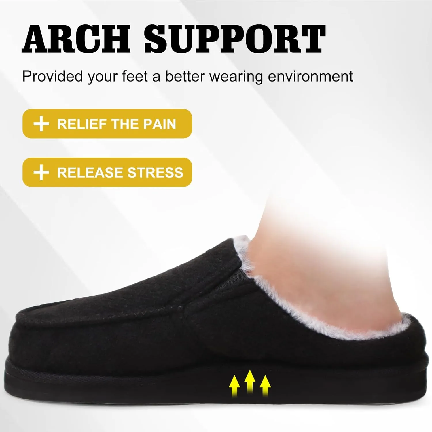 ONCAI Mens Clog Slippers with Arch Support Stripe Faux Fur Cotton-Blend High-Density Memory Foam Warm House Slippers Slip-on Indoor Outdoor Rubber Sole Size 7-16