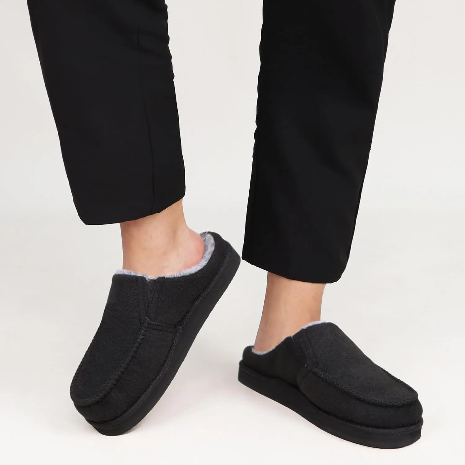ONCAI Mens Clog Slippers with Arch Support Stripe Faux Fur Cotton-Blend High-Density Memory Foam Warm House Slippers Slip-on Indoor Outdoor Rubber Sole Size 7-16
