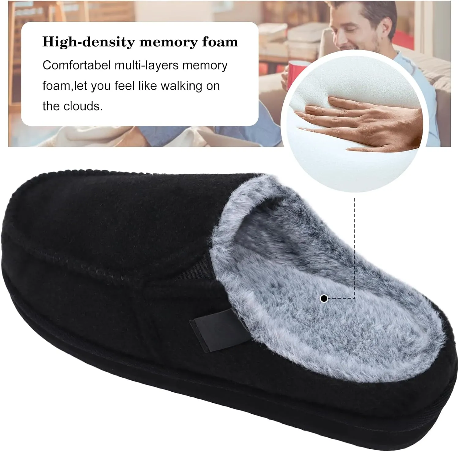ONCAI Mens Clog Slippers with Arch Support Stripe Faux Fur Cotton-Blend High-Density Memory Foam Warm House Slippers Slip-on Indoor Outdoor Rubber Sole Size 7-16