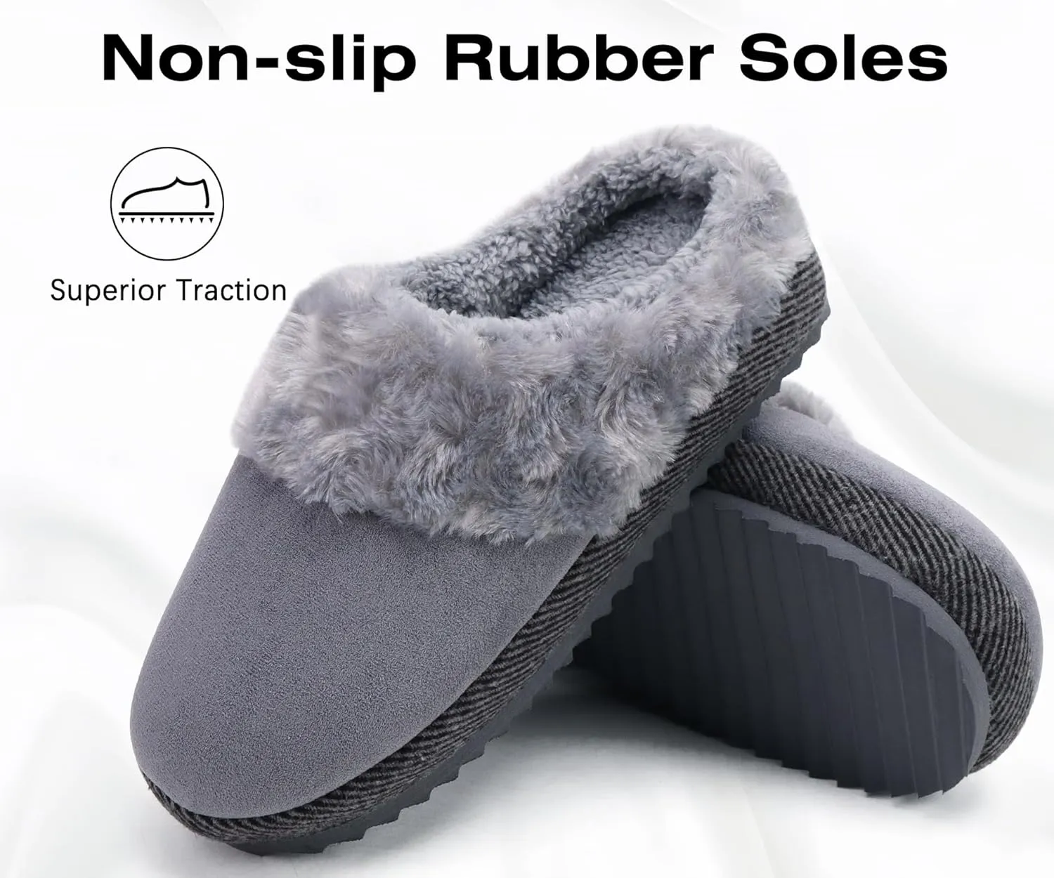 ONCAI Women's Slippers with Cushion Yoga Mat Faux Fur Fuzzy Suede Warm Winter Woman House Slippers Indoor/Outdoor Cozy Rubber Sole US Size 5-11