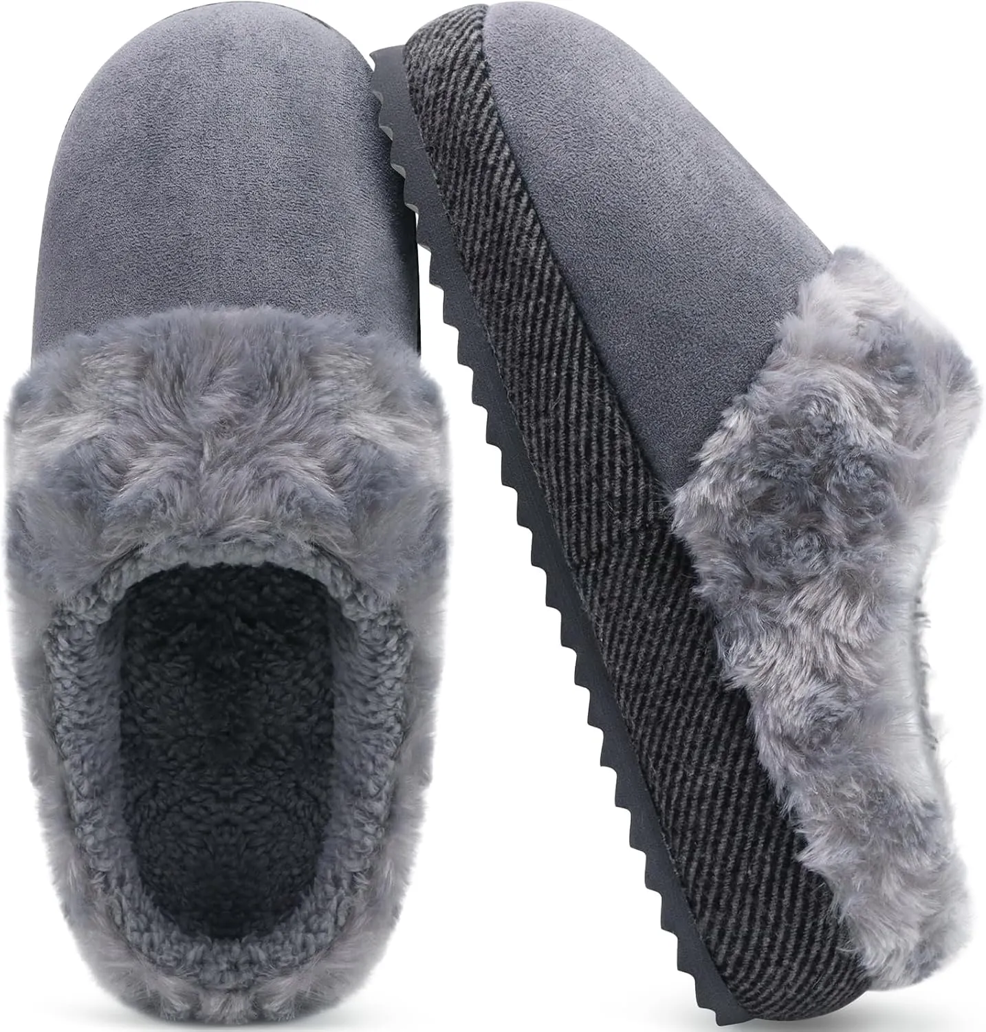 ONCAI Women's Slippers with Cushion Yoga Mat Faux Fur Fuzzy Suede Warm Winter Woman House Slippers Indoor/Outdoor Cozy Rubber Sole US Size 5-11
