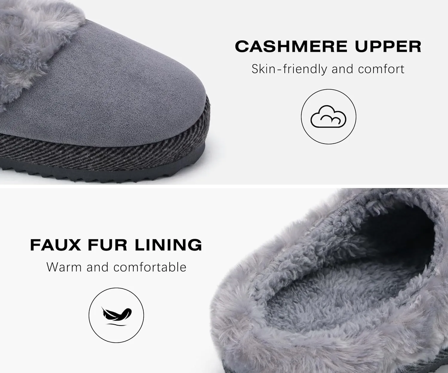 ONCAI Women's Slippers with Cushion Yoga Mat Faux Fur Fuzzy Suede Warm Winter Woman House Slippers Indoor/Outdoor Cozy Rubber Sole US Size 5-11