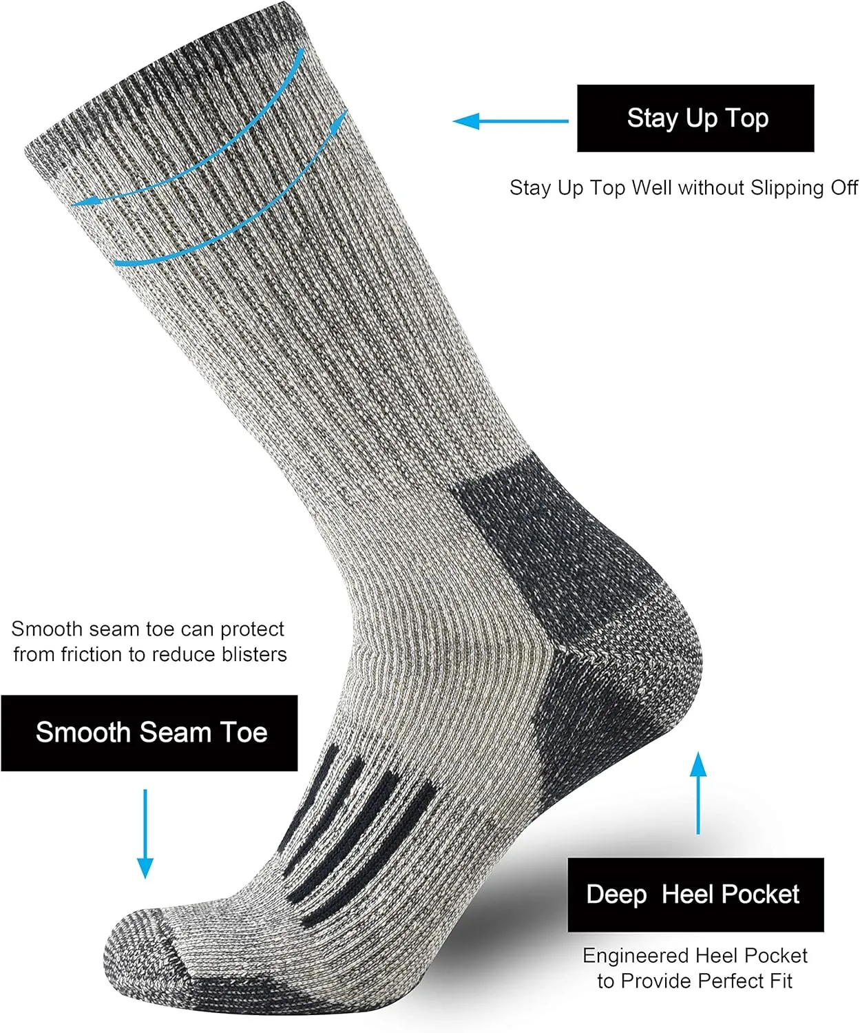 ONKE Merino Wool Cushion Crew Socks for Men Outdoor Hiking All Seasons Work Boot Heavy Thick Thermal Moisture Wicking Control