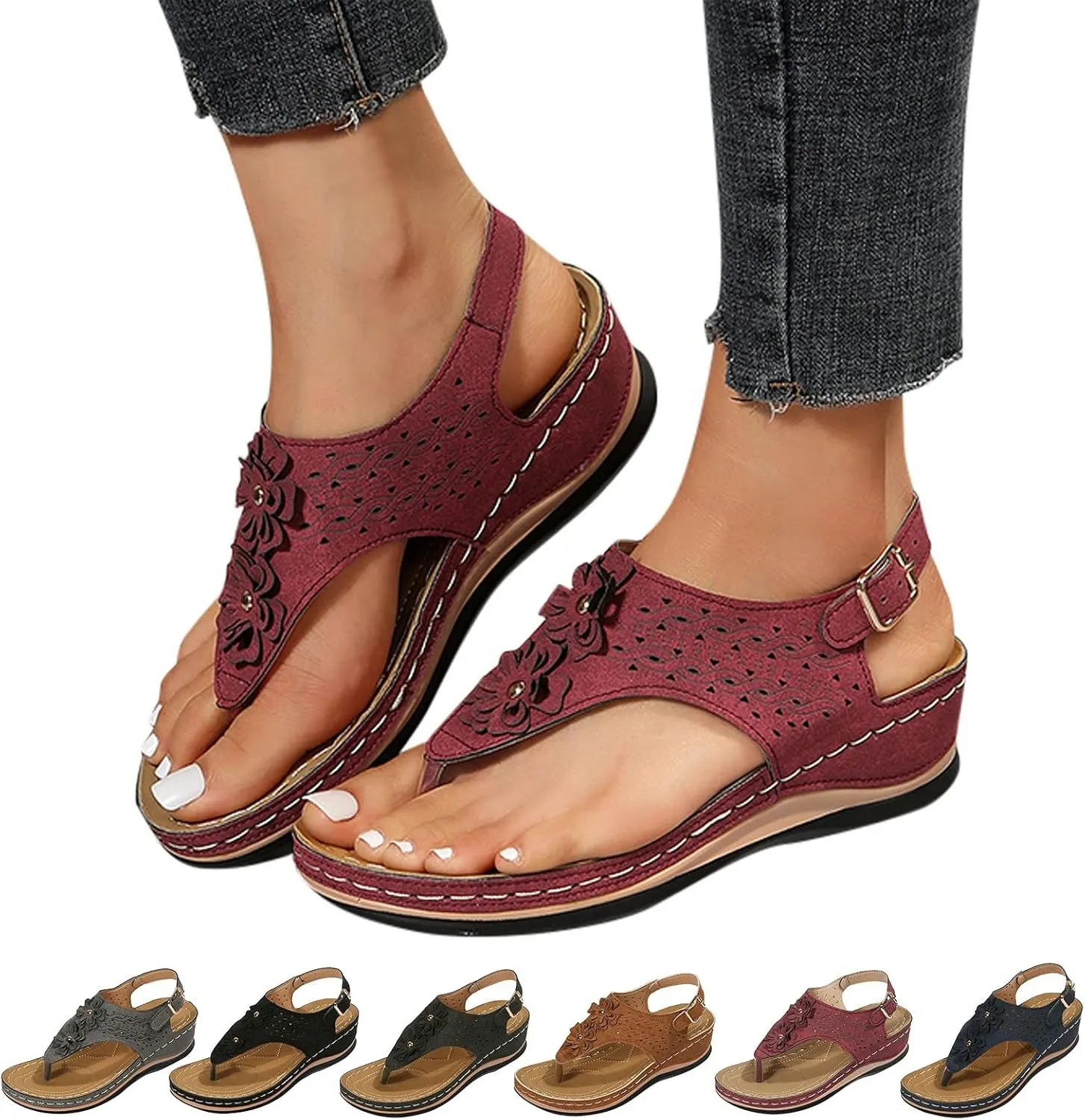 Orthopedic Sandals for Women Arch Support Flip Flops Beach Non Slip Wedge Shoes Closed Toe Arch Support Sandal Womens Wedge Shoes Orthtic Comfortable Sandalias De Mujer OrtopéDicas